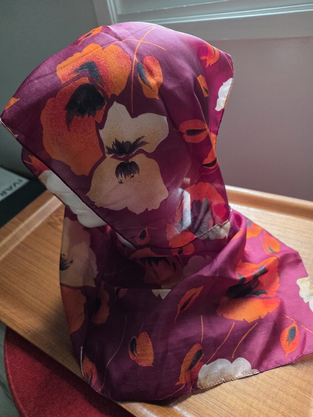 Beautiful Silk Scarf, 100 Silk, Florals Orange And Burgundy
